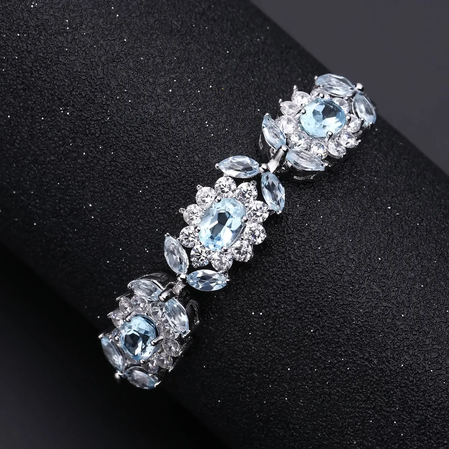 Flower Design Natural Topaz Silver Bracelet