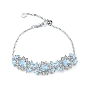 Flower Design Natural Topaz Silver Bracelet