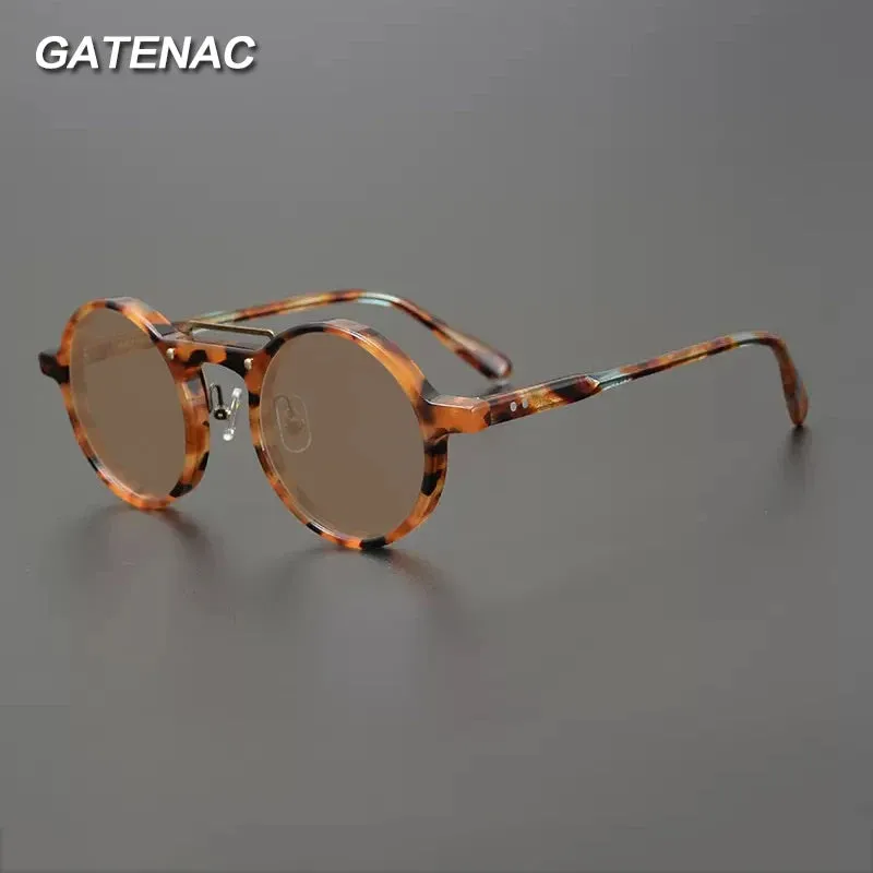 Gatenac Unisex Full Rim Round Polarized Acetate Sunglasses Mo11