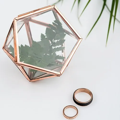 Glass Geometric Copper Wedding Ring Jewelry Box