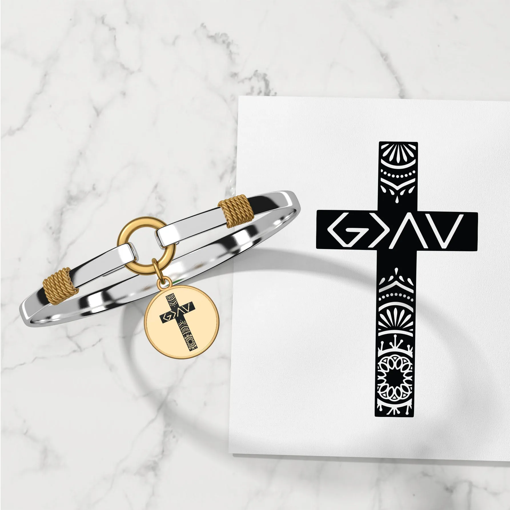 God is Greater Cross Two-Tone Bracelet