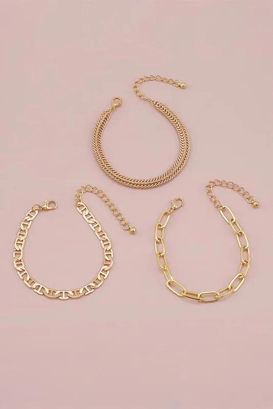 Gold Cuban Link Chain Bracelet Set