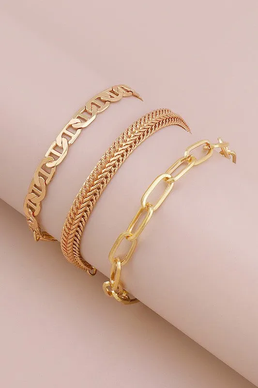 Gold Cuban Link Chain Bracelet Set