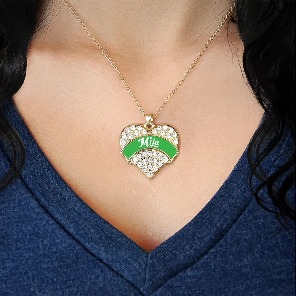 Gold Emerald Green Mija Pave Heart Charm Classic Necklace