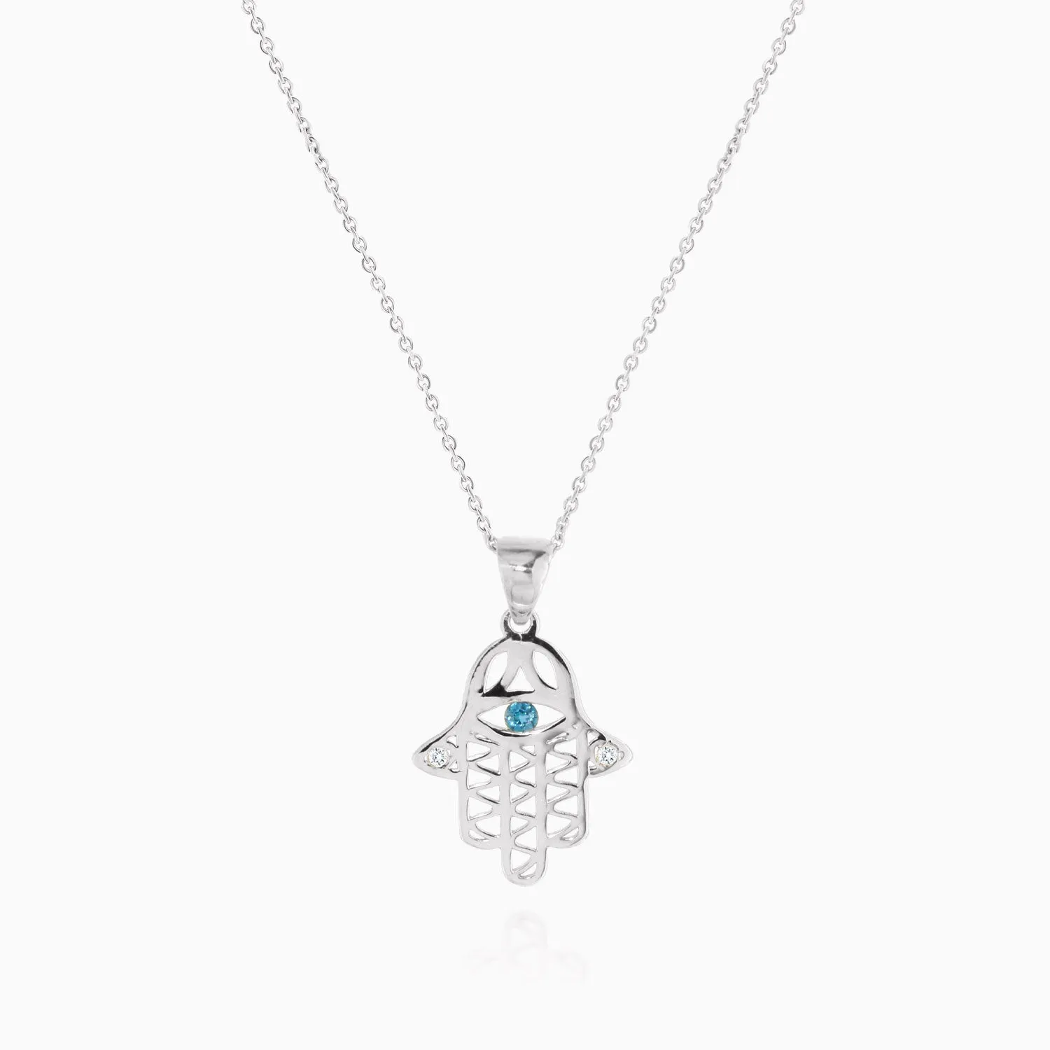 Gold Hamsa Necklace with Blue Topaz and Diamonds