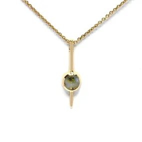 Gold Quartz Necklace Bar Design Round Fine Quality Inlaid Pendant
