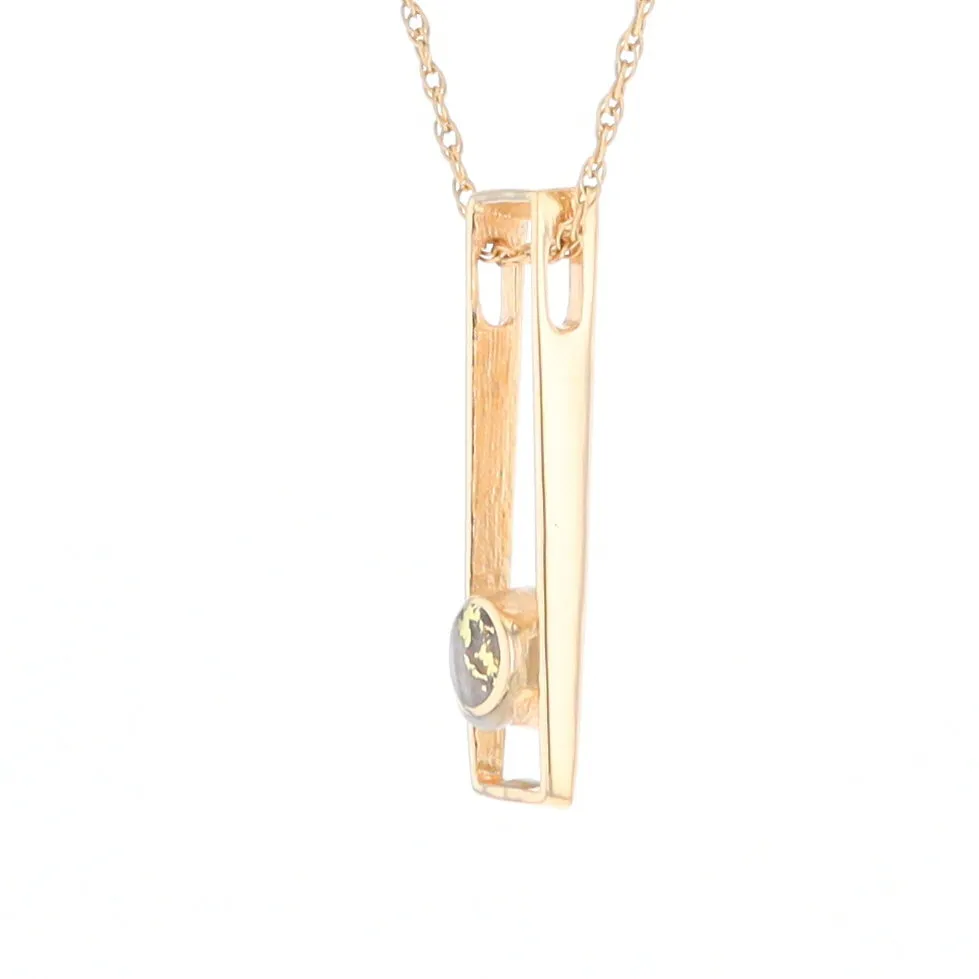Gold Quartz Necklace Round Inlay Long Open Rectangle Design Pendant