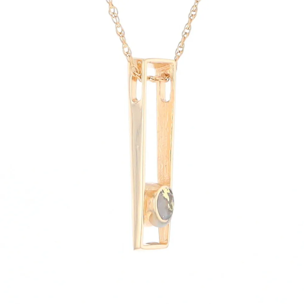 Gold Quartz Necklace Round Inlay Long Open Rectangle Design Pendant