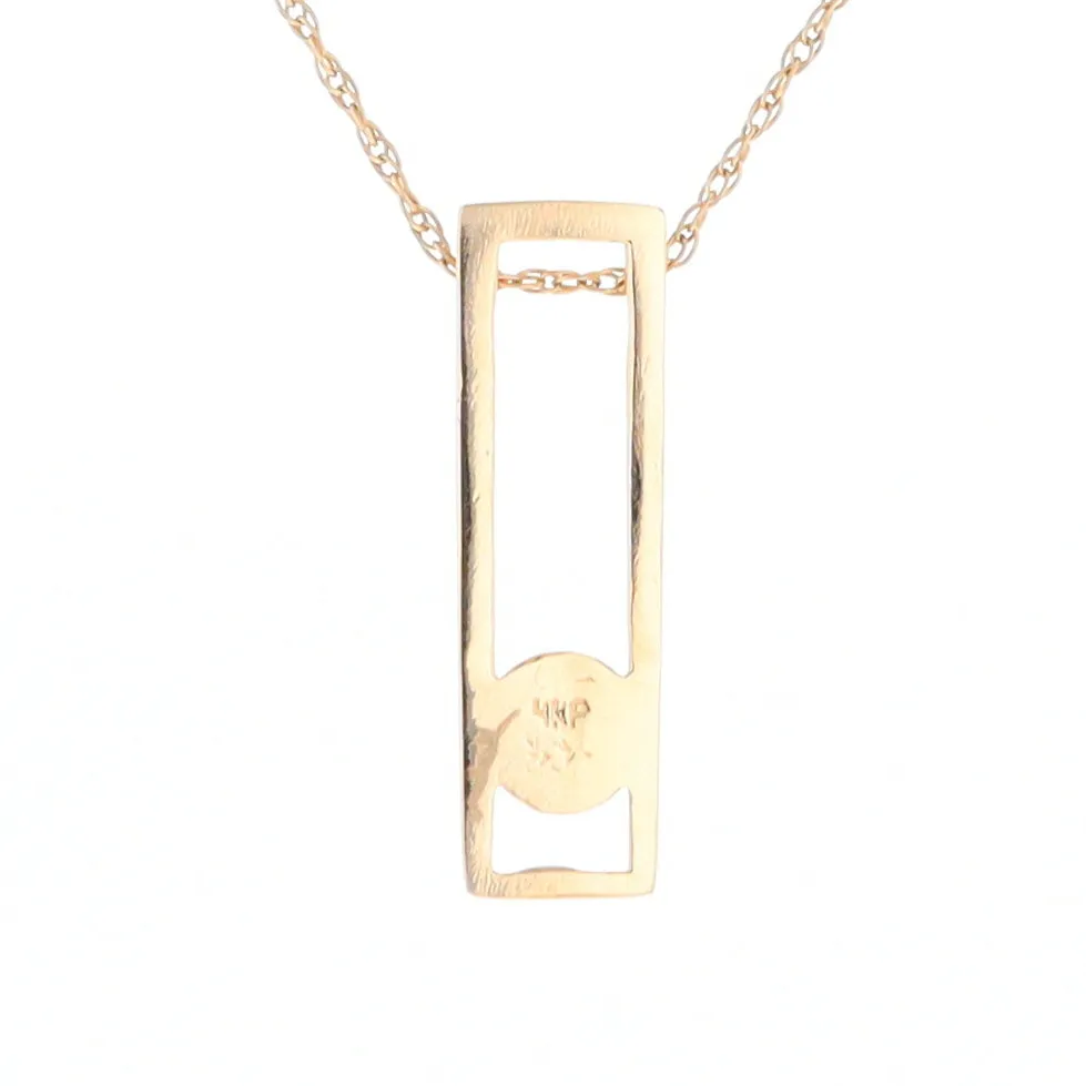 Gold Quartz Necklace Round Inlay Long Open Rectangle Design Pendant