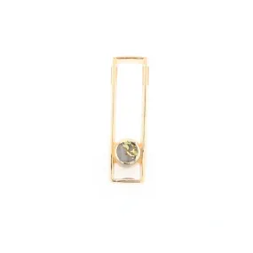 Gold Quartz Necklace Round Inlay Long Open Rectangle Design Pendant