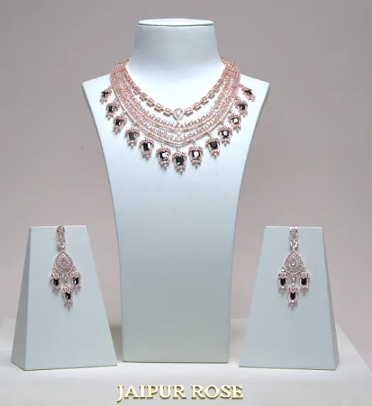Grace Chandelier Statement Necklace Set Designer Rose Gold Black Plated Fashion Jewelry by Jaipur Rose Indian Jewelry Online
