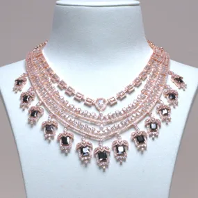 Grace Chandelier Statement Necklace Set Designer Rose Gold Black Plated Fashion Jewelry by Jaipur Rose Indian Jewelry Online