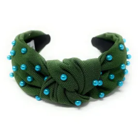 Green Blue Pearl Knot Headband