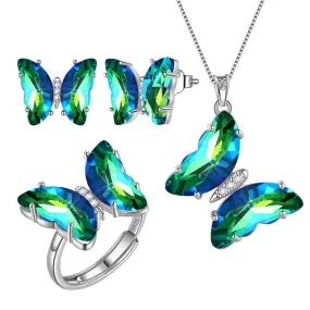 Green Butterfly Jewelry Set 4PCS May Emerald Birthstone Women Girls Birthday Gifts