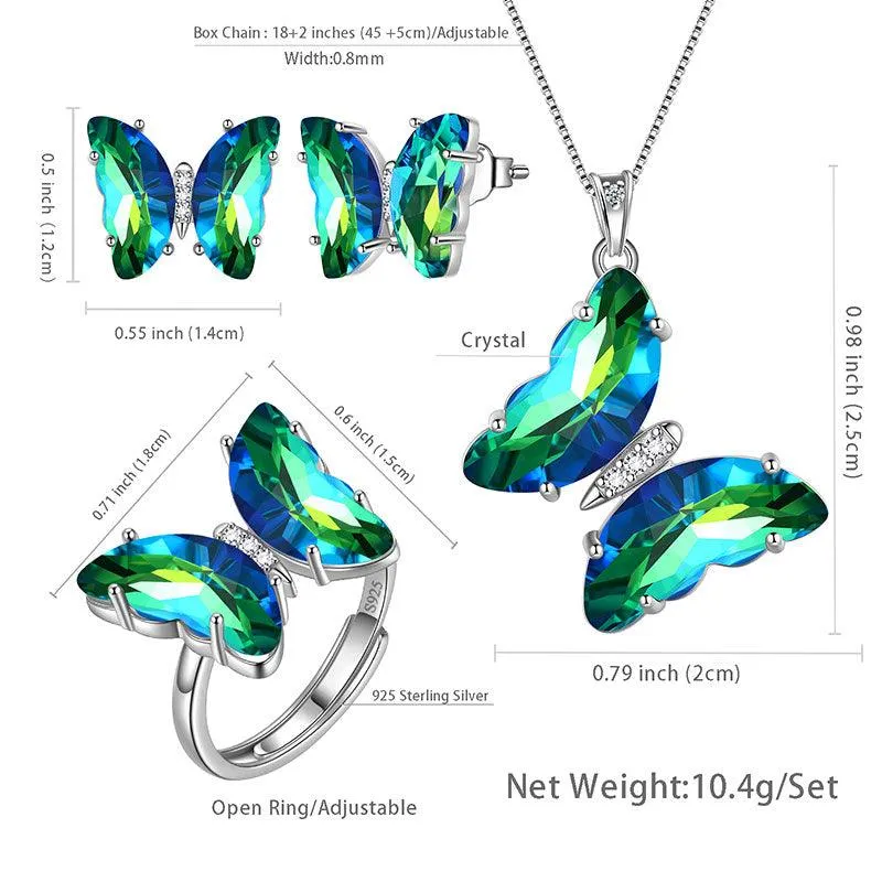 Green Butterfly Jewelry Set 4PCS May Emerald Birthstone Women Girls Birthday Gifts