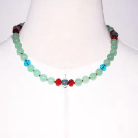 Green Carnelian With Crystal Ascents Necklace