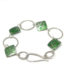 Green speckled print and Silver hammered Bracelet