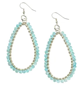 Hammered Fine Silver Tear Drop Earrings with Apatite Gemstones