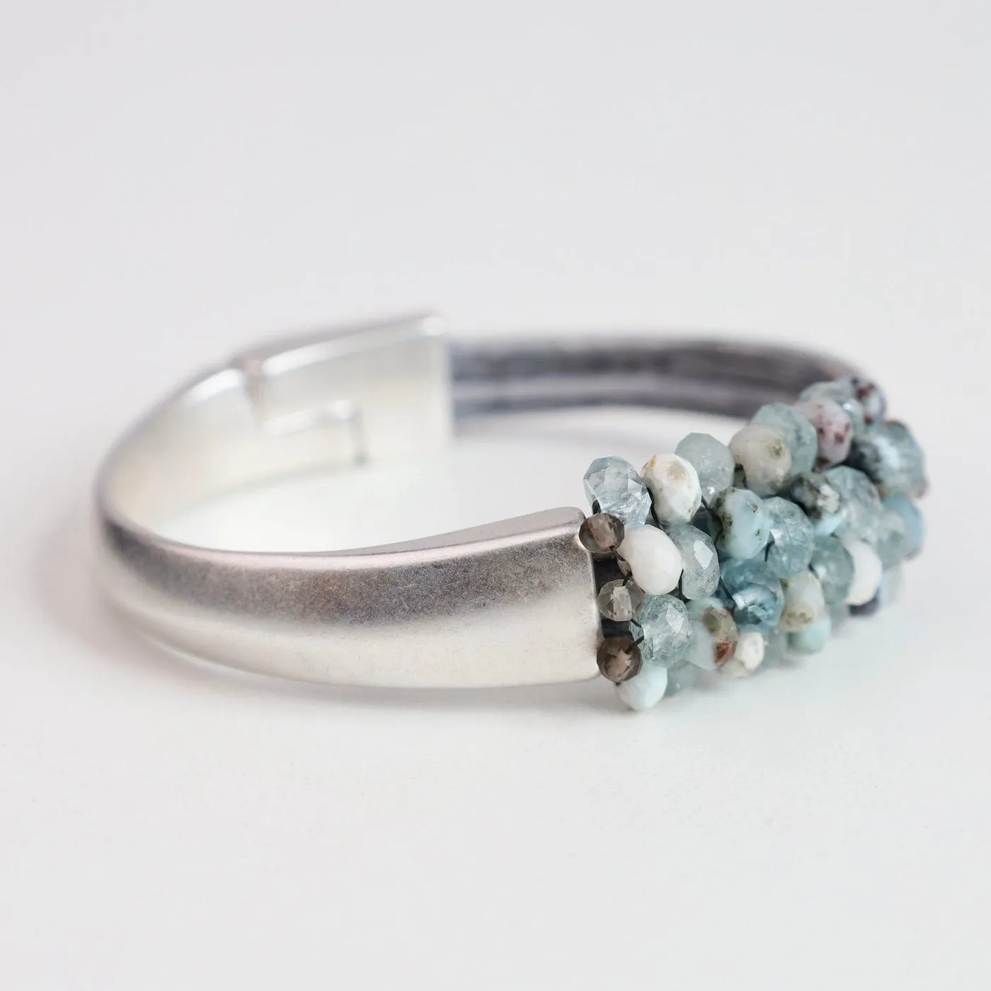 Hand Stitched Topaz & Larimar Mix 1/2 Cuff