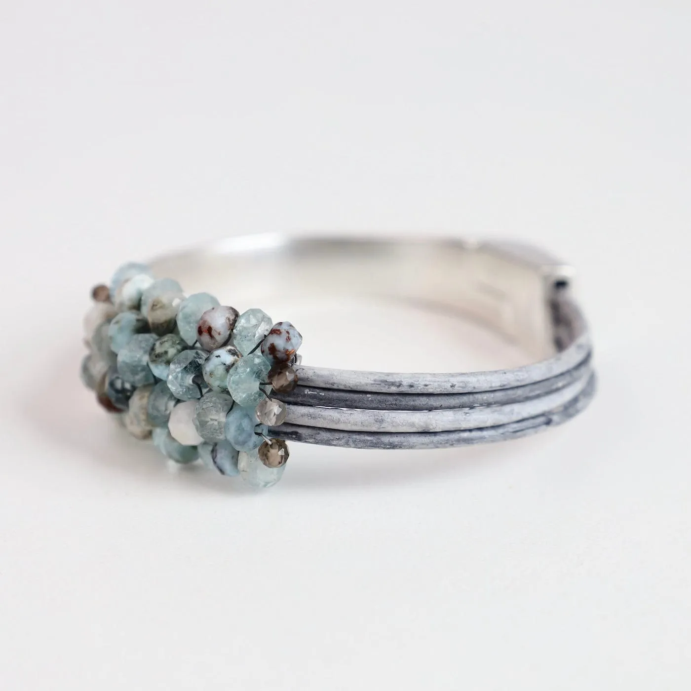 Hand Stitched Topaz & Larimar Mix 1/2 Cuff