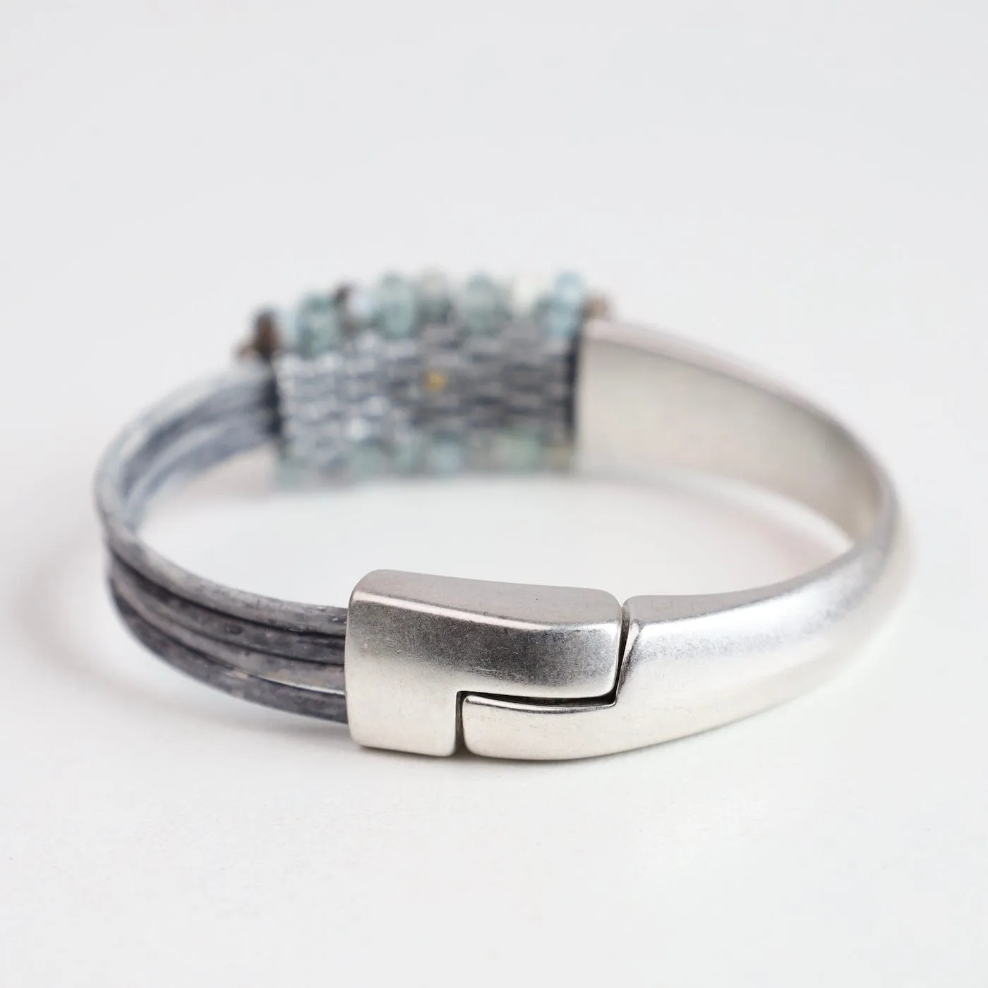 Hand Stitched Topaz & Larimar Mix 1/2 Cuff