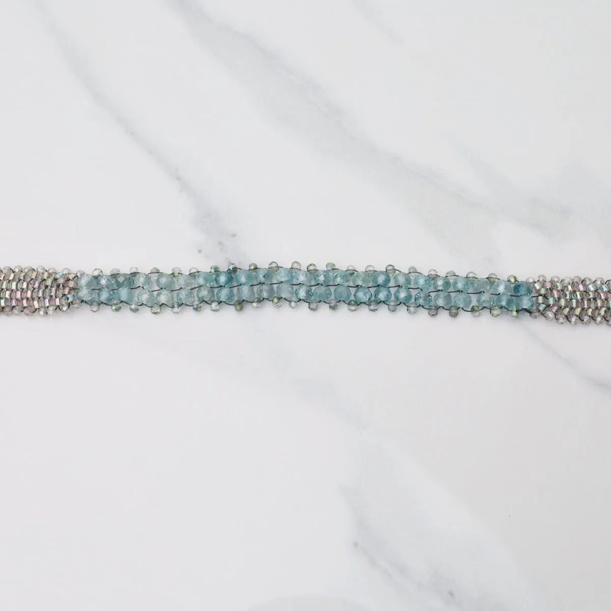 Hand Woven Soft Bracelet of Blue Topaz with Labradorite Trim