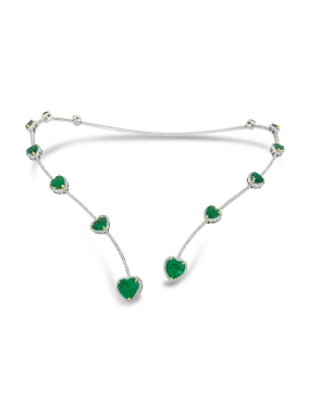 Heart Shaped Emerald & Diamond Necklace