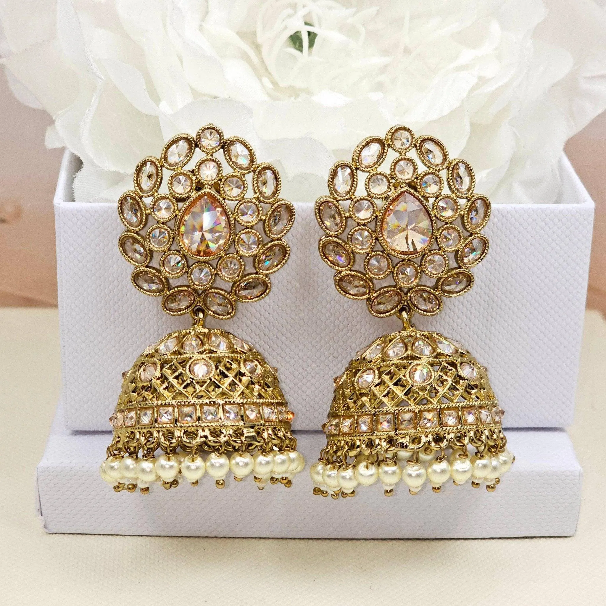 Heer Antique Gold Polki Jhumki Earrings