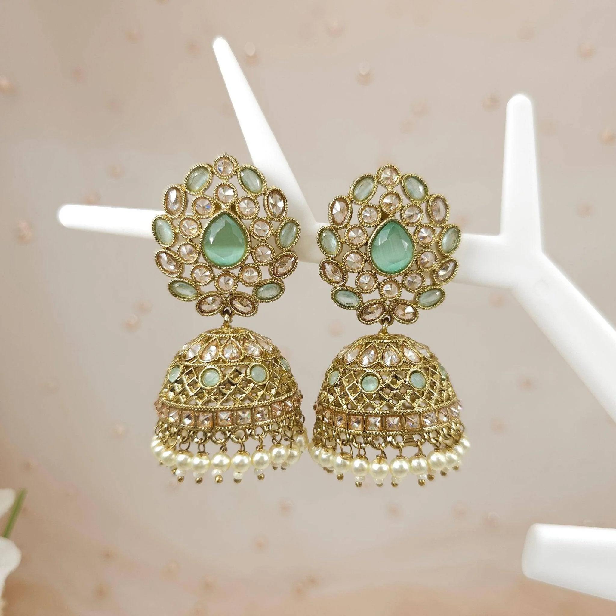 Heer Antique Gold Polki Jhumki Earrings