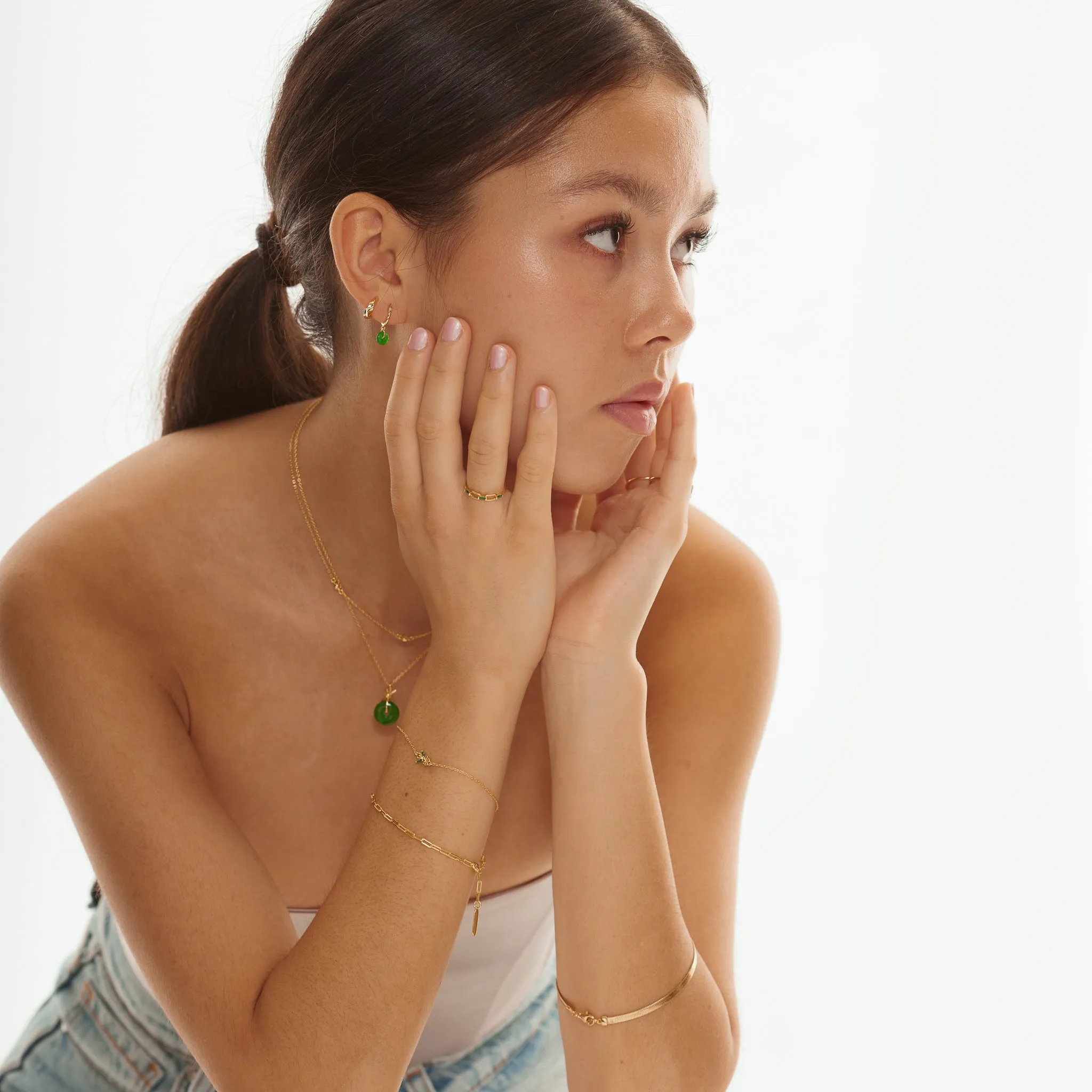 Jade Hoop Earrings and Knot Necklace Set