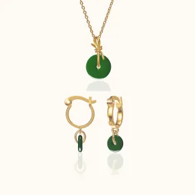 Jade Hoop Earrings and Knot Necklace Set