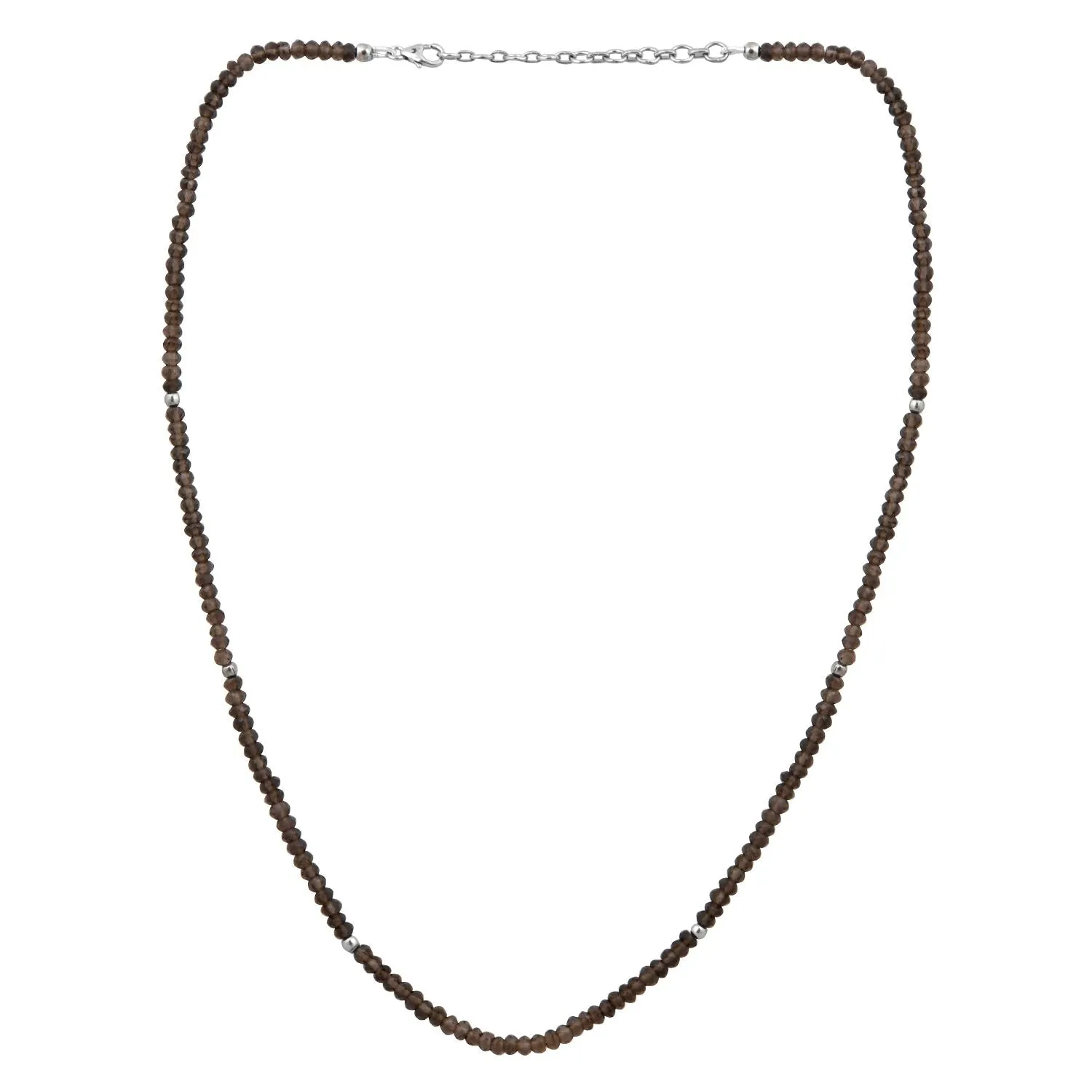 Jewelili Sterling Silver With Smokey Quartz Bead Pendant Necklace
