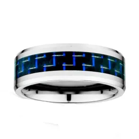 Kellee Designs Men's 8mm Tungsten Blue Carbon Fiber Wedding Band