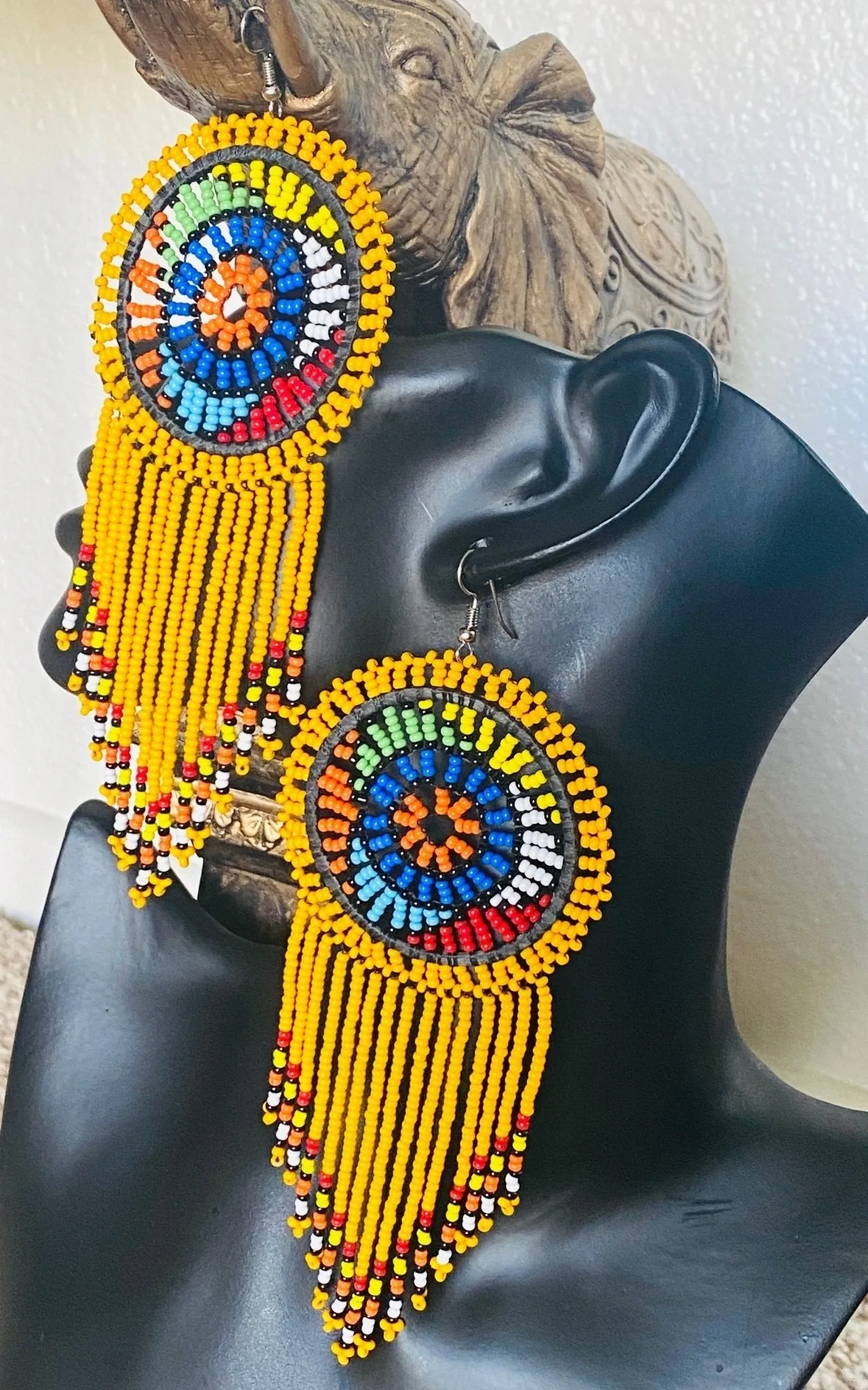 Kenya seed bead oversize tassel earrings