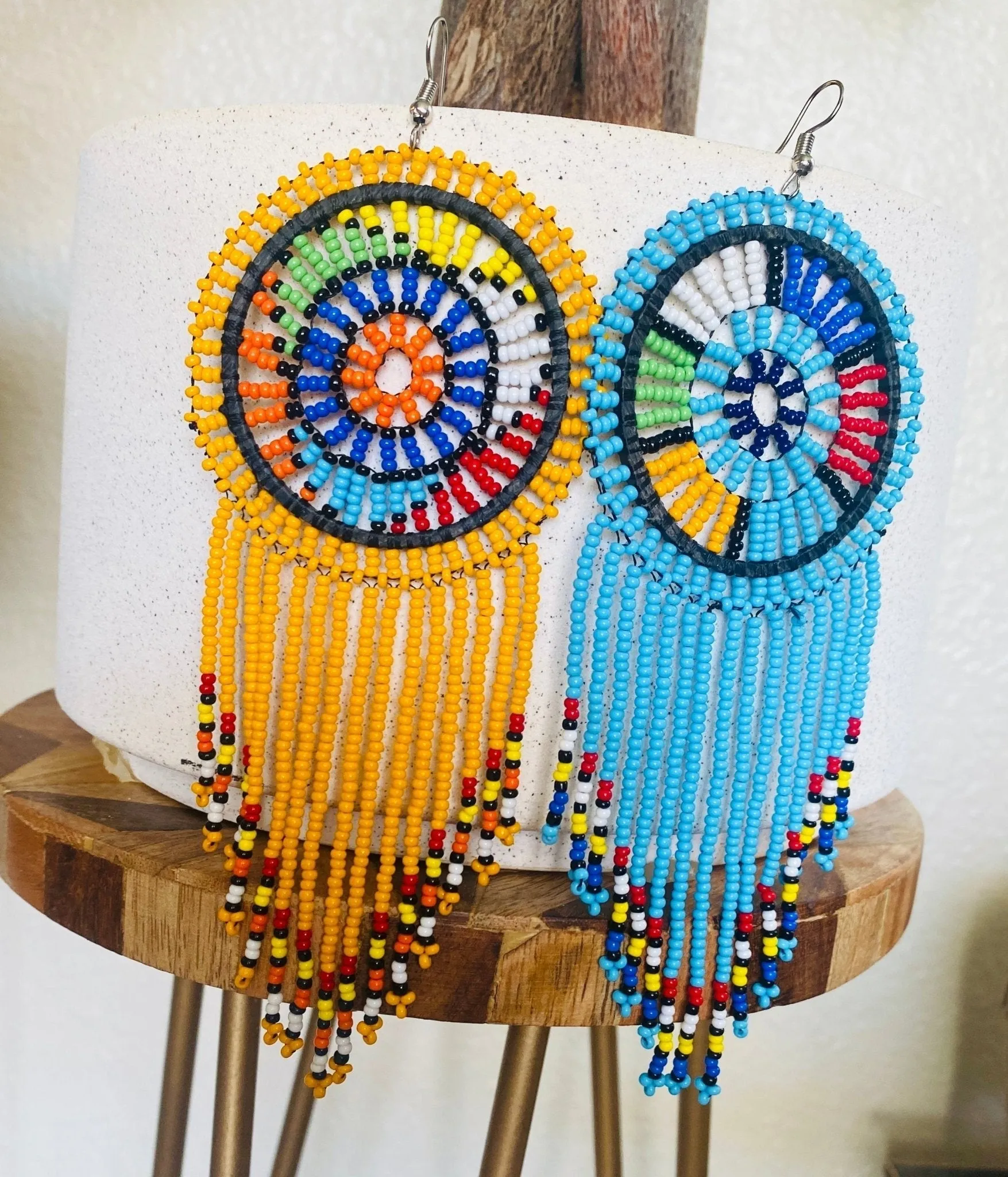 Kenya seed bead oversize tassel earrings