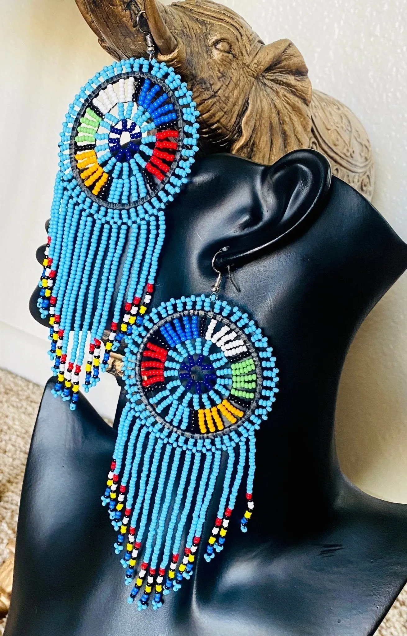 Kenya seed bead oversize tassel earrings