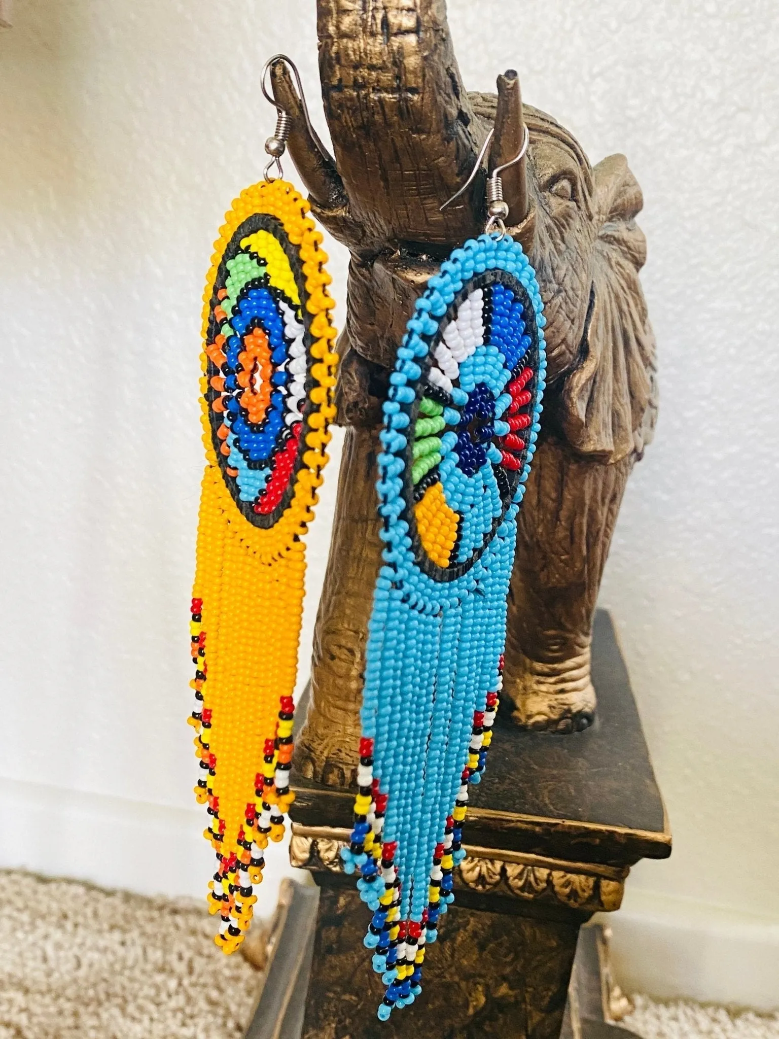 Kenya seed bead oversize tassel earrings