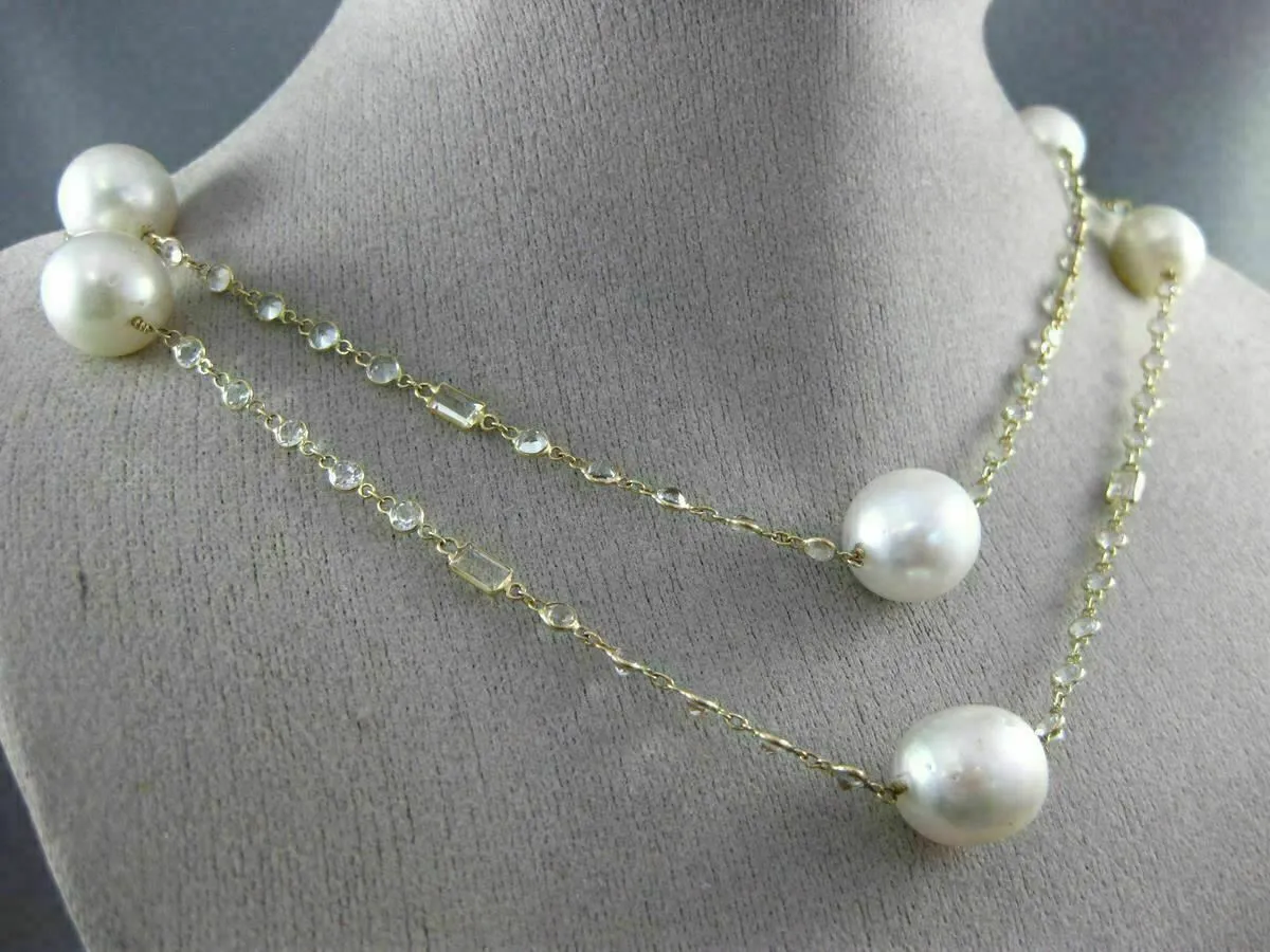 LARGE 15.0CT WHITE QUARTZ & SOUTH SEA PEARL 14K YELLOW GOLD BY THE YARD NECKLACE