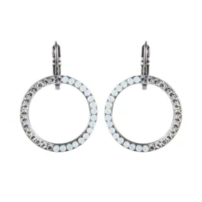 Large Open Circle Leverback Earrings in "Crystal Clear"- Antiqued Silver