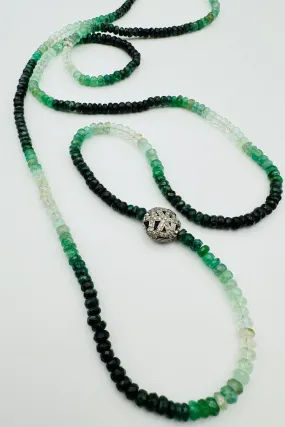 LONG EMERALD NECKLACE WITH DIAMOND FILIGREE BEAD