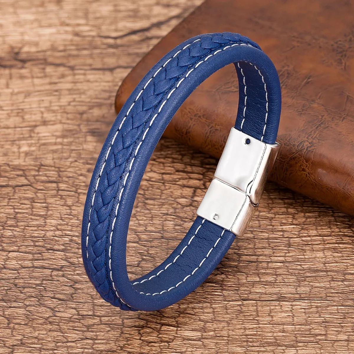 Men's Punk Braided Leather Magnetic Clasp Bracelet