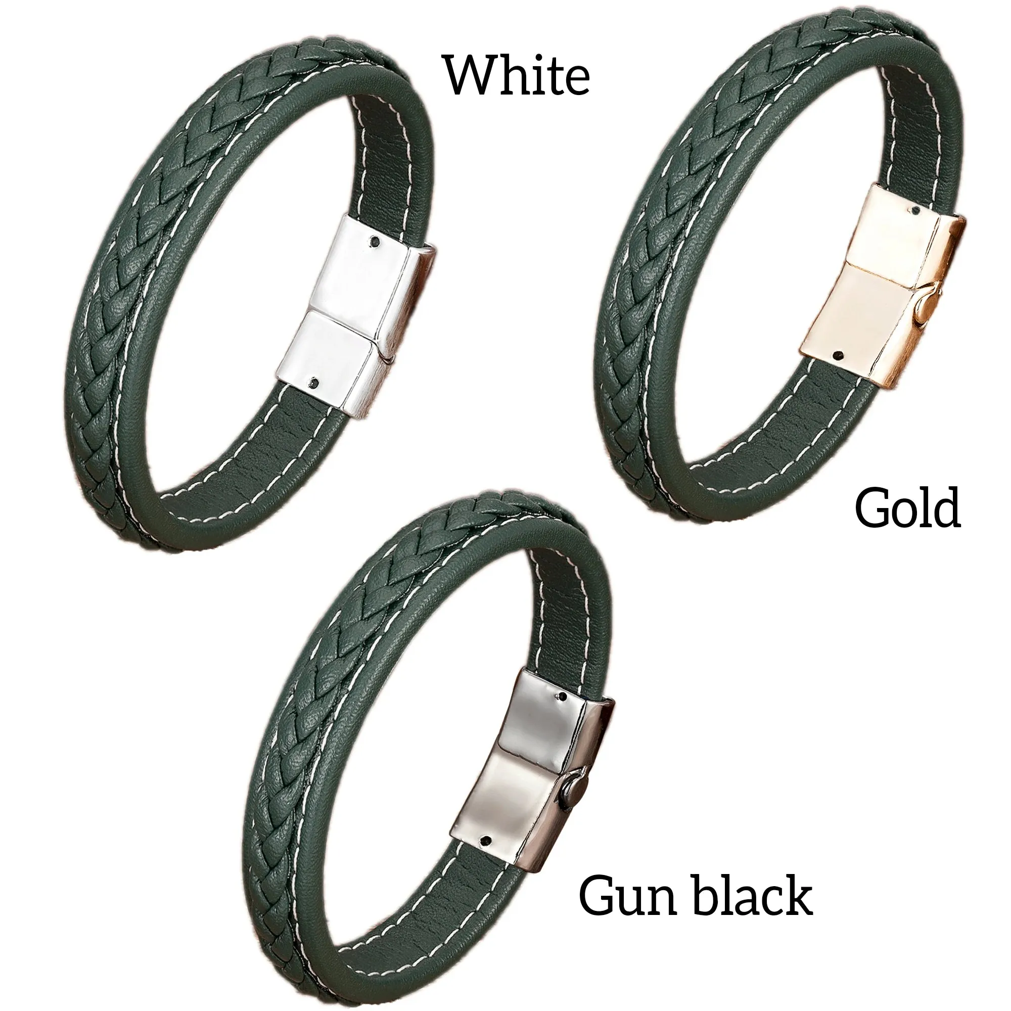 Men's Punk Braided Leather Magnetic Clasp Bracelet