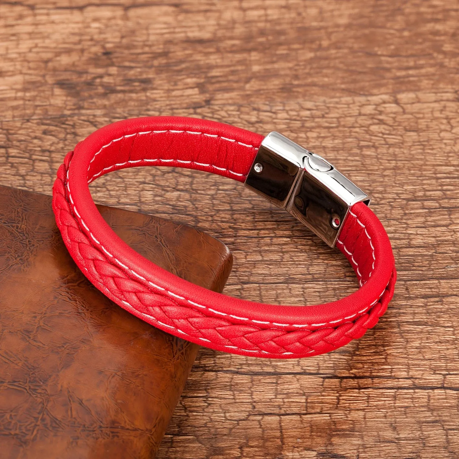Men's Punk Braided Leather Magnetic Clasp Bracelet