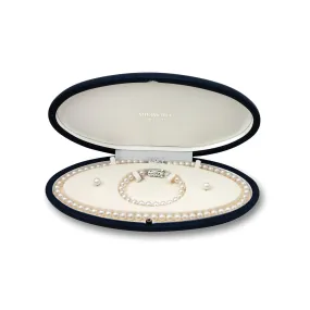 Mikimoto 18K White Gold Cultured Akoya Pearl 18 inch Necklace, 7.25 inch Bracelet and 7mm Stud Earring, 3 Piece Set
