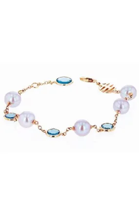 Mimi En Rose Gold, Blue London Topaz and Violet Pearls Bracelet (B271R3T)