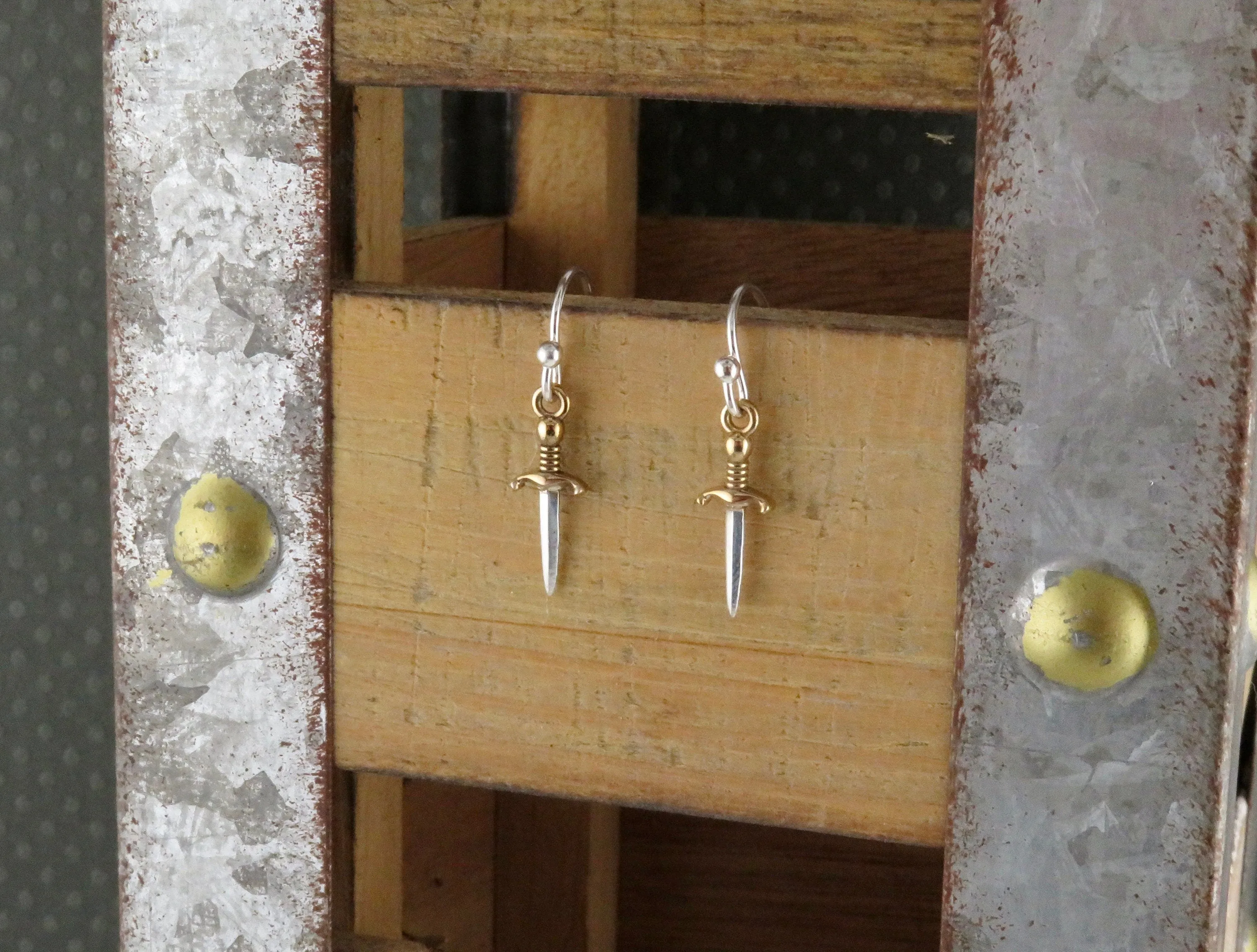 Mixed Metal Dagger Earrings - Small
