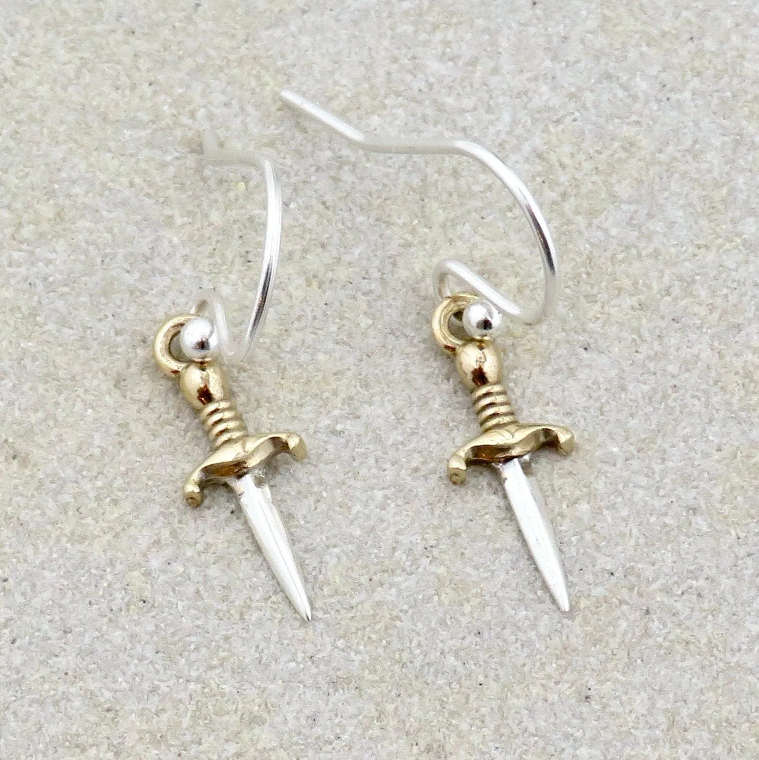 Mixed Metal Dagger Earrings - Small