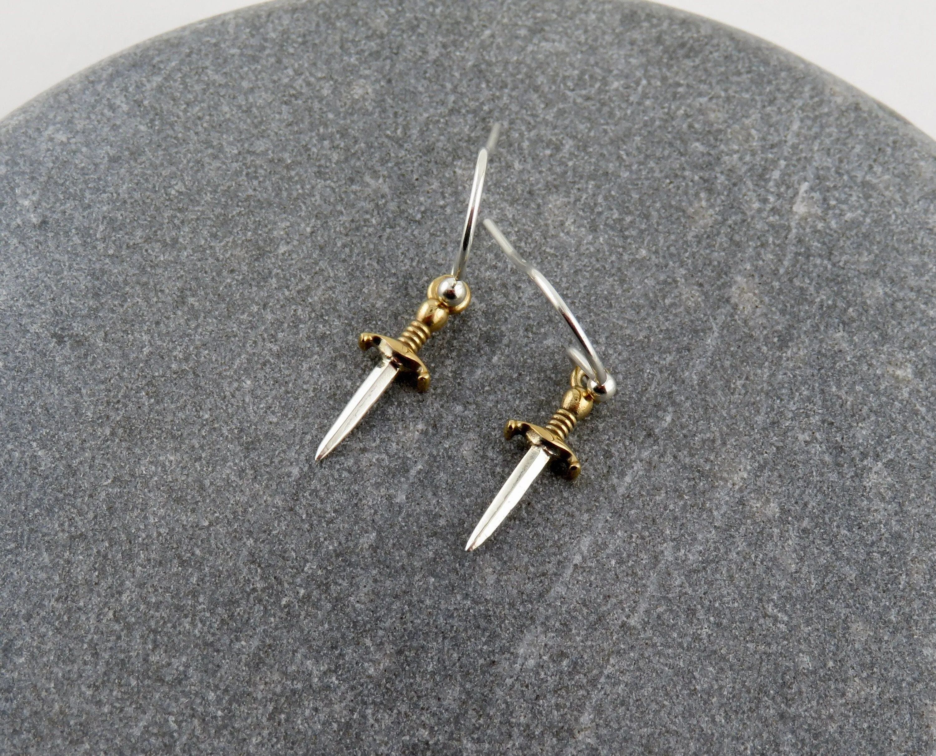 Mixed Metal Dagger Earrings - Small