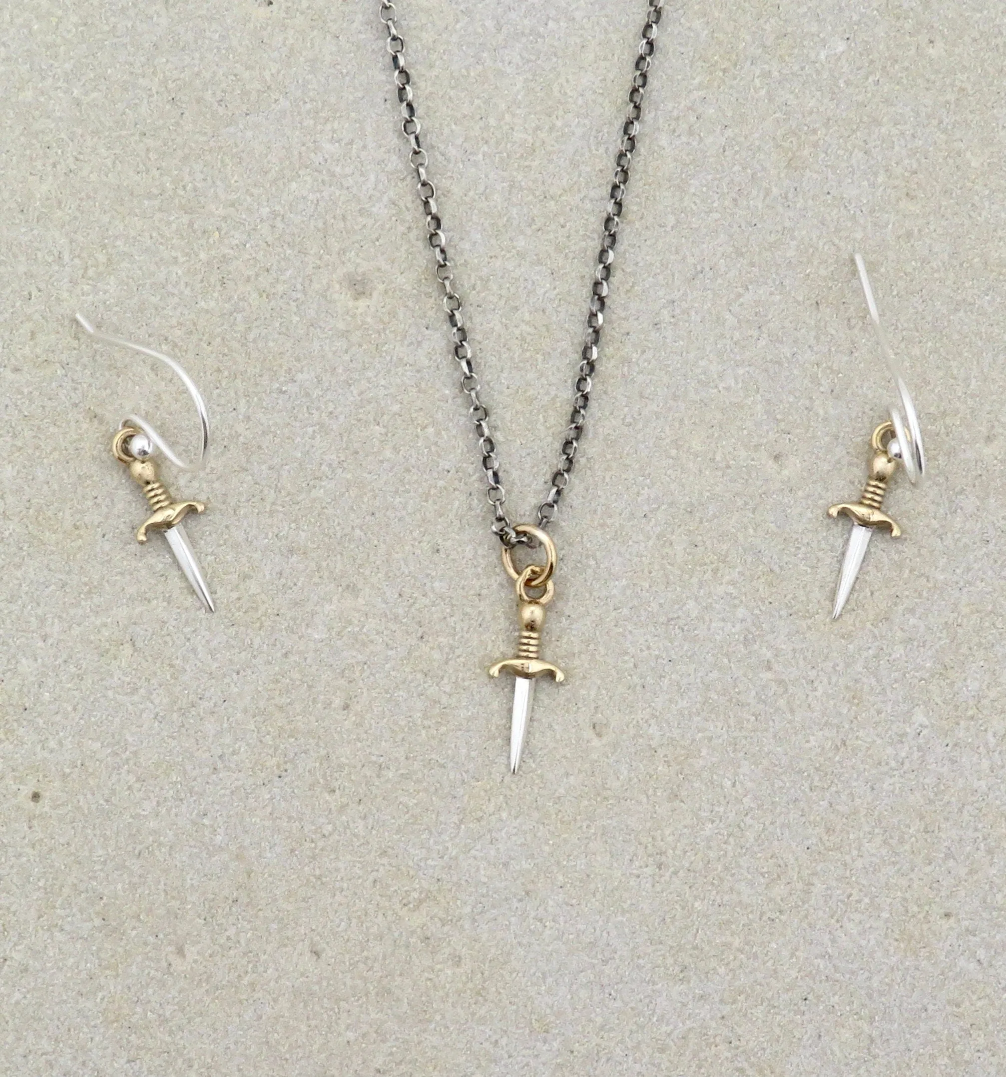Mixed Metal Dagger Earrings - Small