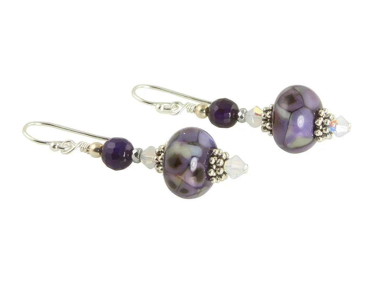 Mosaic Purple Lampwork Bead Earrings